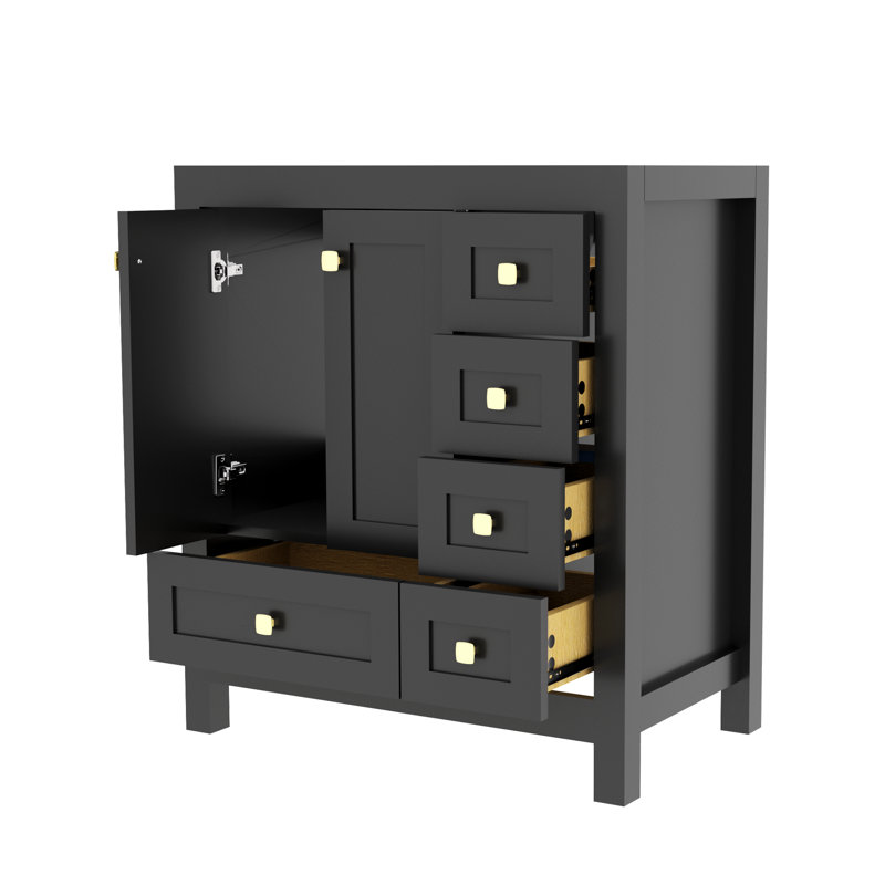 30 Inch Black Single Bathroom Vanity Base with Storage