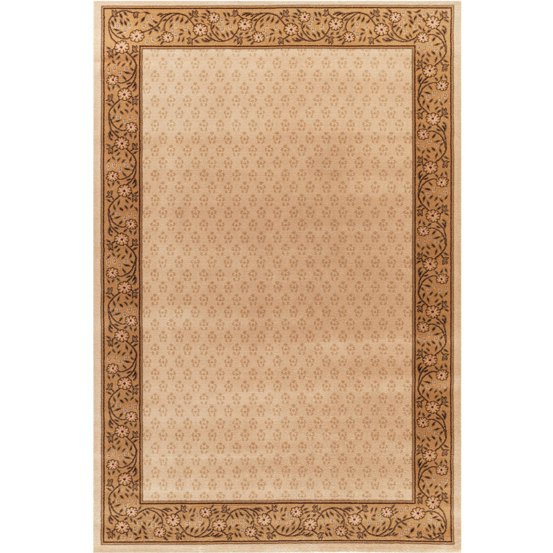 Tapis beige / vert à motif géométrique tissé à plat Edmont, Rectangle 6 pi 7 po x 9 pi 3 po