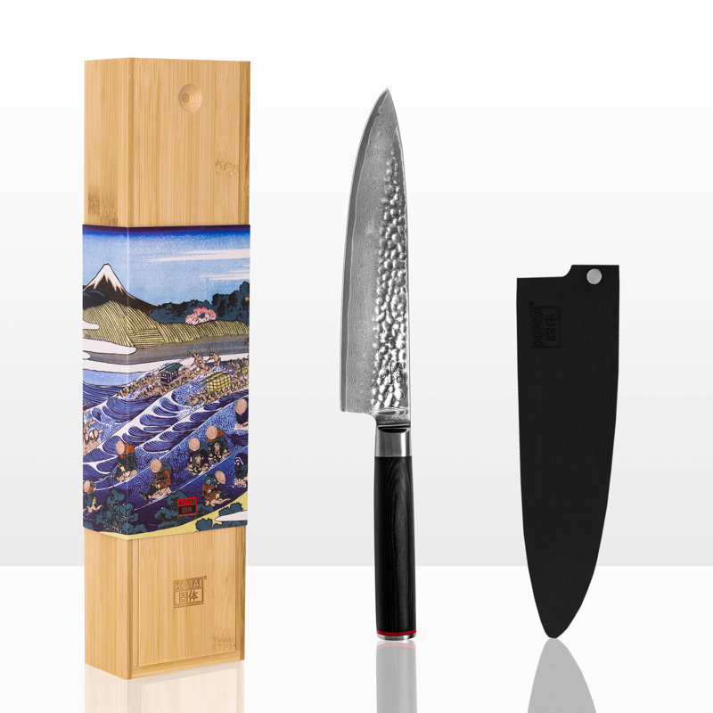 Damas en acier Gyuto (couteau de chef) avec bambou Saya et boîte en bambou - lame de 20 cm (8 po)