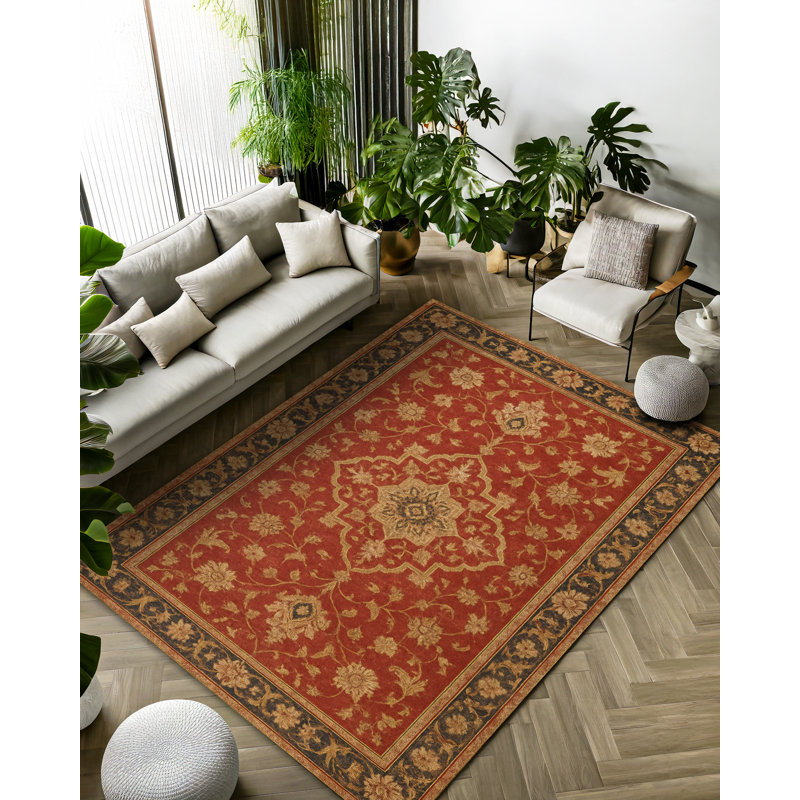 Marrakech Collection Digital Print Cotton-Polyester Red Moroccan Rug, Runner 6'7" x 14'10"