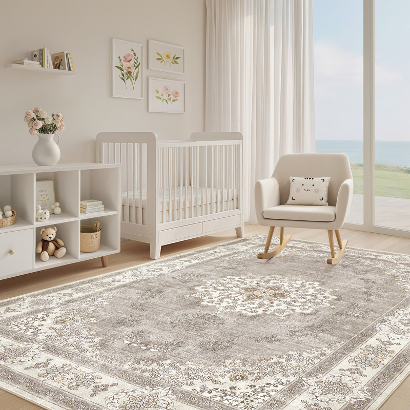 Tapis de sol intérieur antidérapant lavable Boho, Brun, Rectangulaire 8 pi x 10 pi
