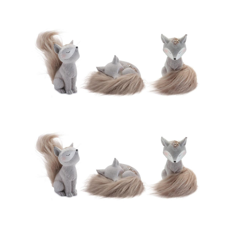 Figurines Woodland Fox avec queue en fausse fourrure (ensemble de 6)