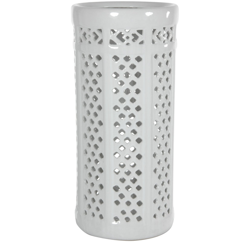 White Porcelain Carved Lattice Umbrella Stand