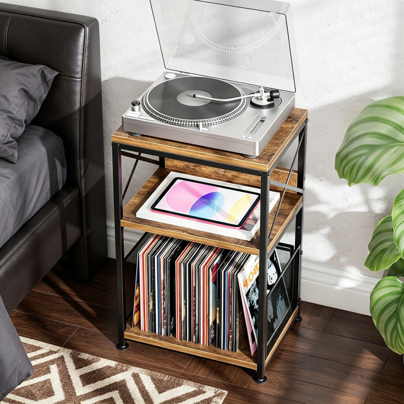 Record Player Stand Turntable Stand with Vinyl Storage Holds 200 Albums, Record End Table for Living Room