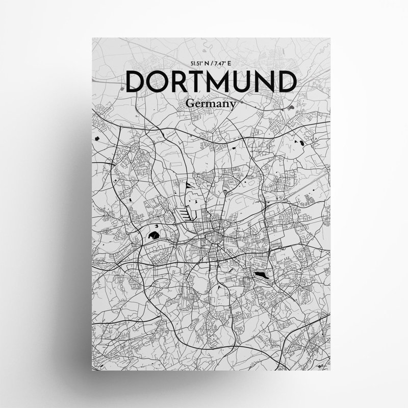 Dortmund City Map in Ink 1 Piece Wall Art, 27.6cm H x 19.7cm W x 0.05cm D