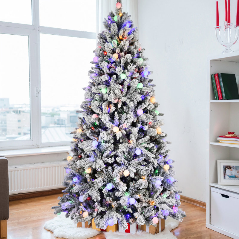 Arbre de Noël floqué 7,5 pi, Multicolore, 7.5', Illuminée
