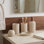 Ensemble d'accessoires de salle de bain, organisateur de salle de bain à rayures 5 pièces avec distributeur de savon, porte-brosse à dents, porte-savon, porte-bougie pour lavabo de comptoir