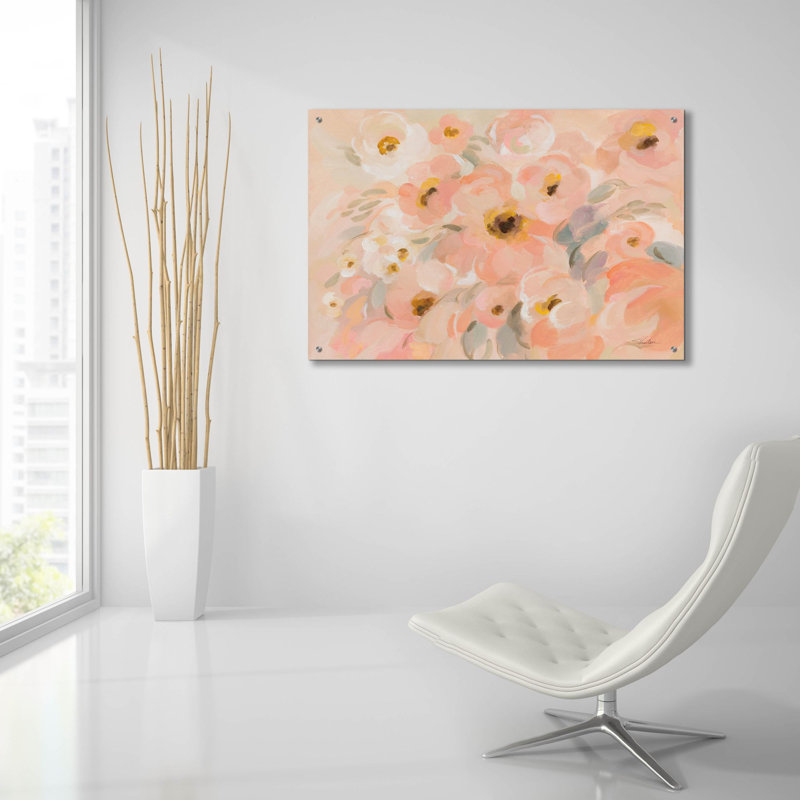 «Peach Pink Floral» par Silvia Vassileva, art mural en verre acrylique, H 24 po x l 36 po