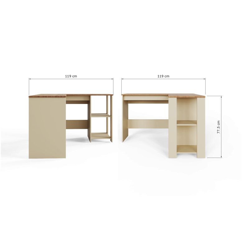 Lancaster Corner Desk, 86.5 cm H x 119.2 cm W x 119.2 cm D, Brown/Cream