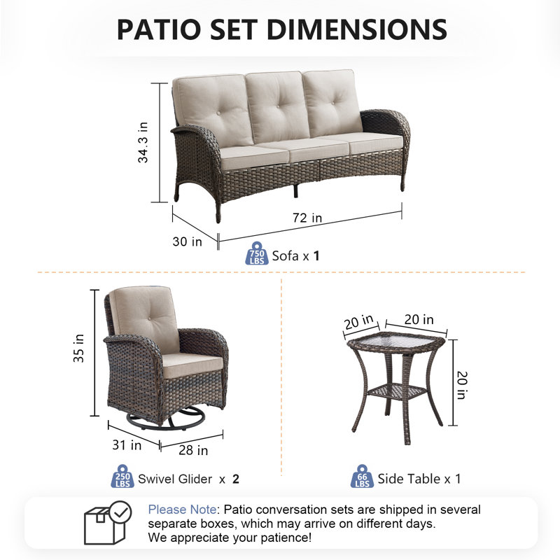 Aristil 5-Person PE Wicker Outdoor Patio Conversation Set With Cushions, Beige