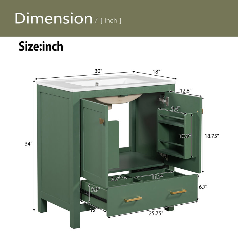 Meuble-lavabo vert 30 po avec lavabo simple