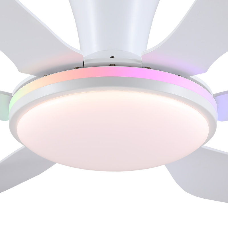 Cliffes 51" Flush Mount Ceiling Fan And Remote Control,Quiet DC Dimmable 6 Blades, White Wood
