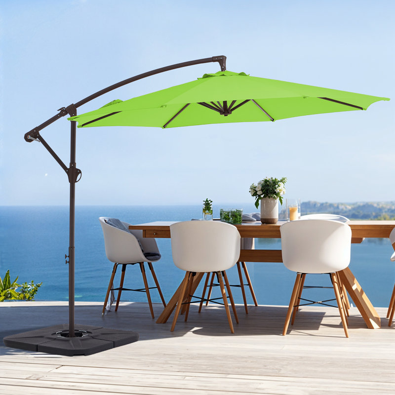 Parasol en porte-à-faux décalé en acier avec manivelle 120 po Haque, Vert pomme, H 98,4 po x l 120 po x P 120 po