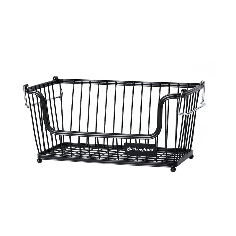 Buckingham Multi-Purpose Stackable Storage Organising Basket, 16cm H x 17cm W x 31.5cm D, Black