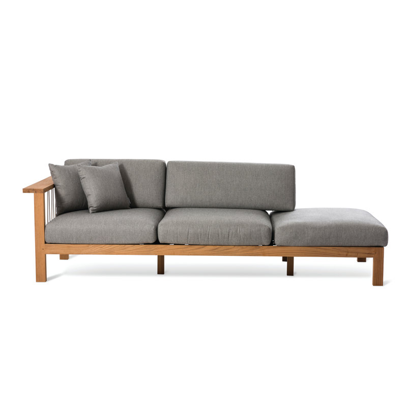 Maro Outdoor Teak Wood Chaise Lounge , Cushion Included, Charcoal Chine