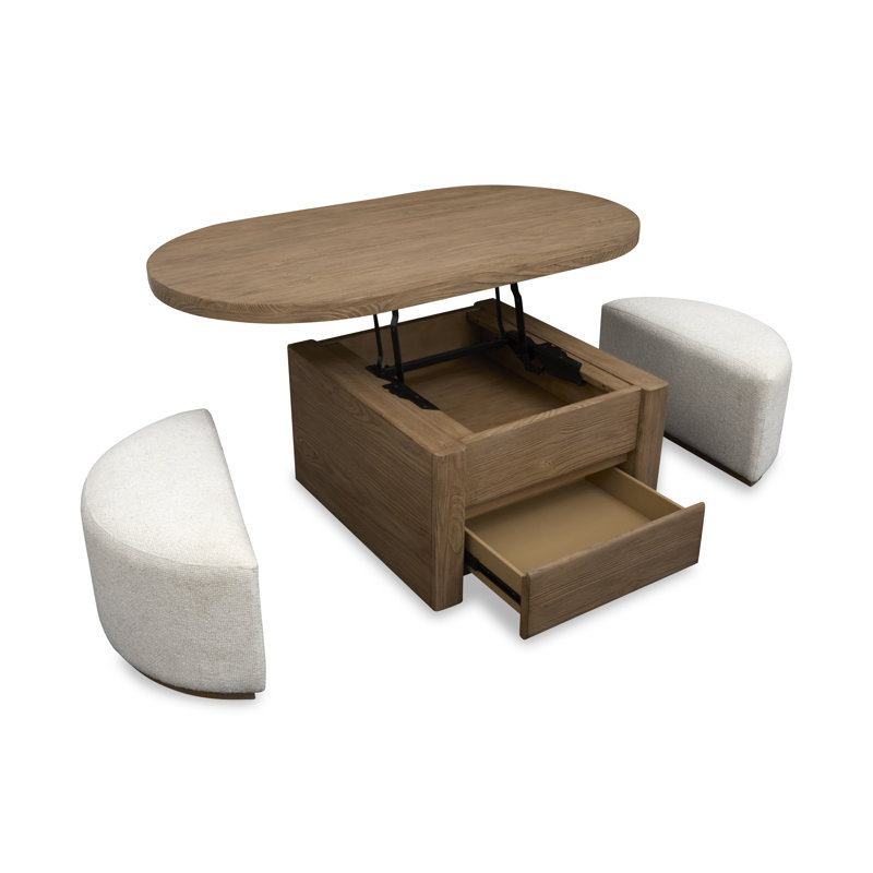 Table de cocktail à plateau relevable avec roulettes et 2 tabourets