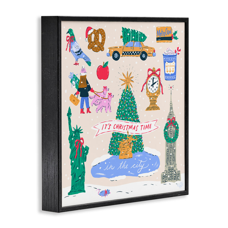 Noël à New York, estampe numérique, design par Krissy Mast, H 24 po x l 24 po, Giclée encadrée noir minuit