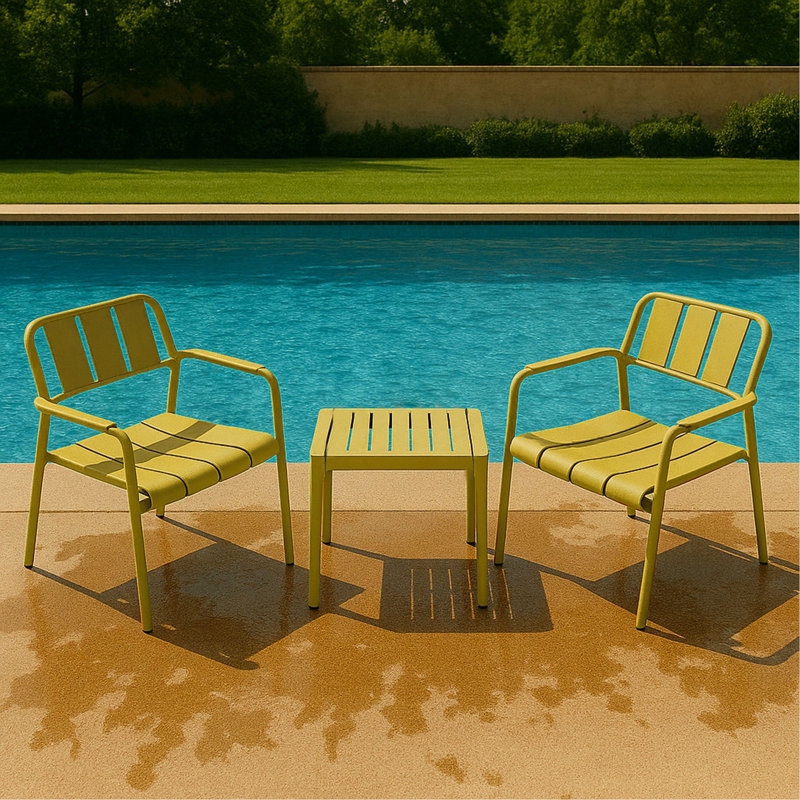 Holiday- 2-Piece PP Single-Seater Chairs + Coffee Table Set – Indoor/Outdoor Multi-Purpose Furniture For Living Room,Balcony,Beach (No Assembly Chairs, Easy Setup Table) – Polypropylene