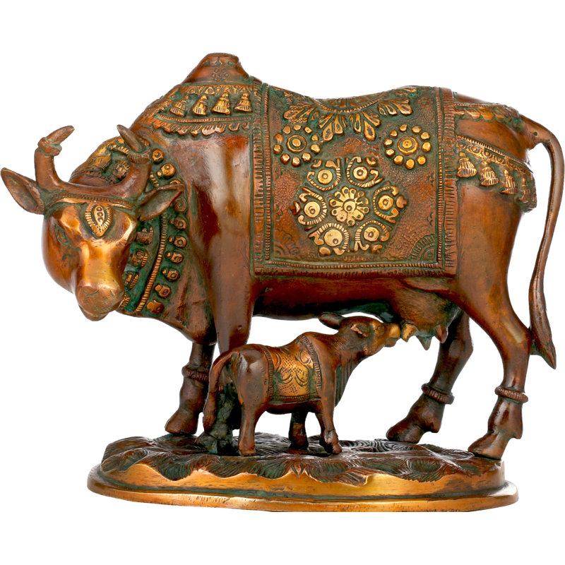 Figurine vache et veau, Brun