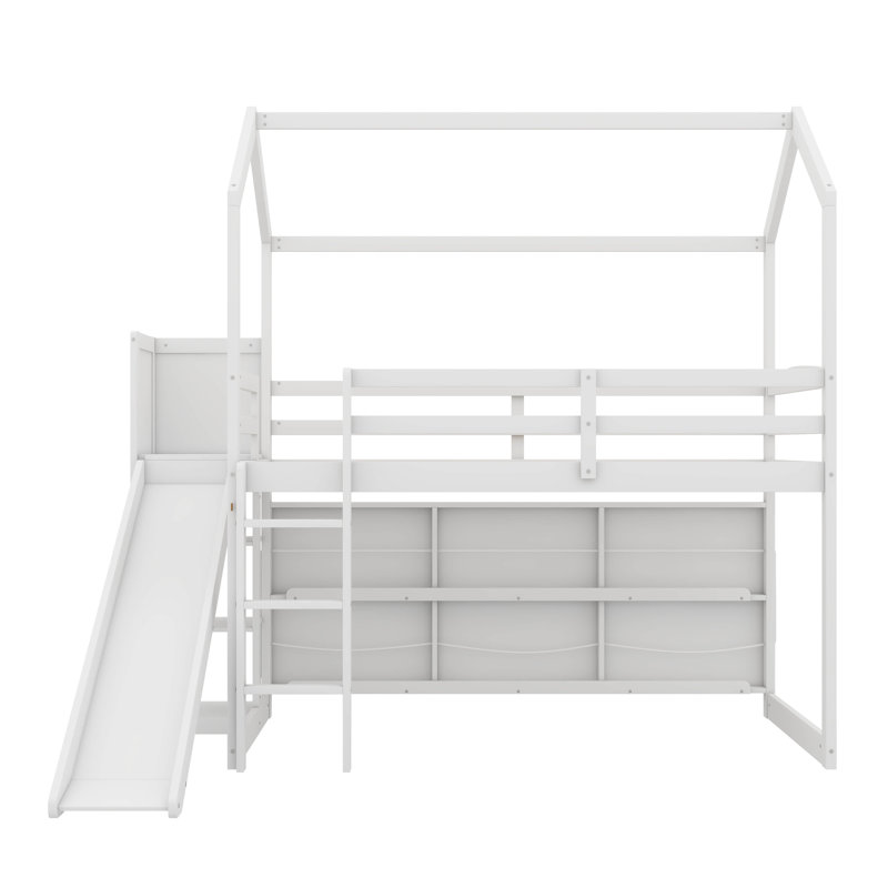 Twin Size Loft Bed With Storage, White