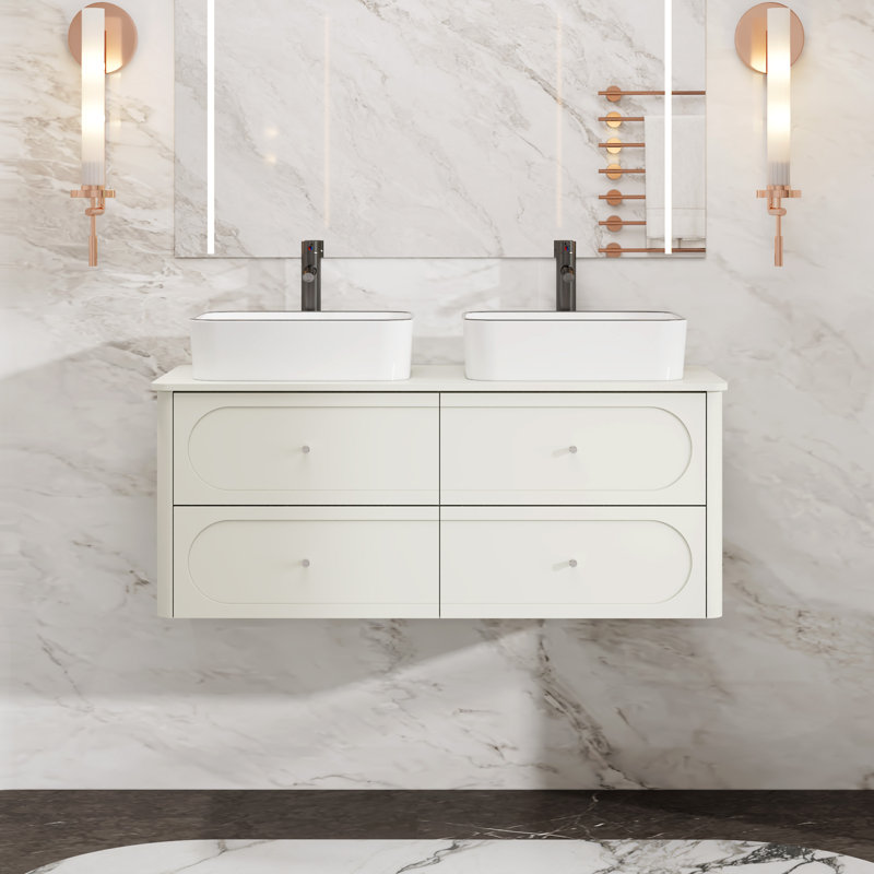 Meuble-lavabo mural de 48 pouces avec lavabo et robinetterie, Noir
