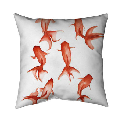 Small Red Fishes Square Throw Pillow