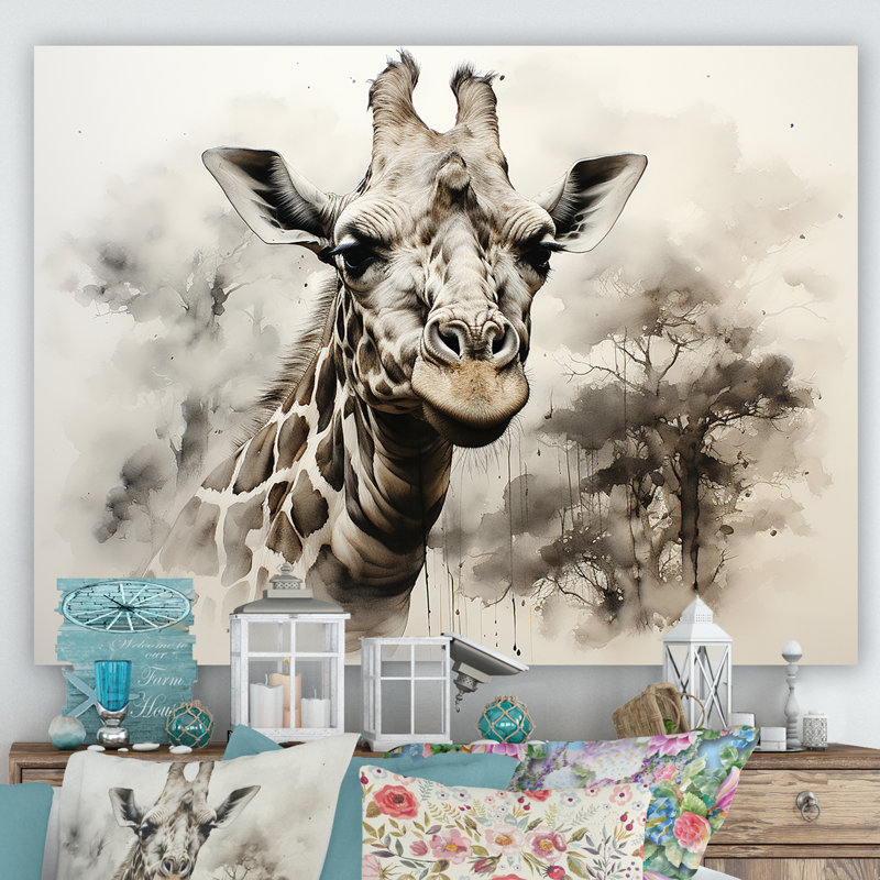 Girafe beige classique élégance I, Toile tendue, H 24 po x l 32 po x P 1 po