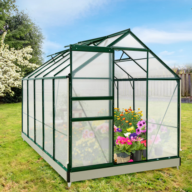 6x10 ft Large Walk-In Aluminum Frame Polycarbonate Hobby Greenhouse, Green