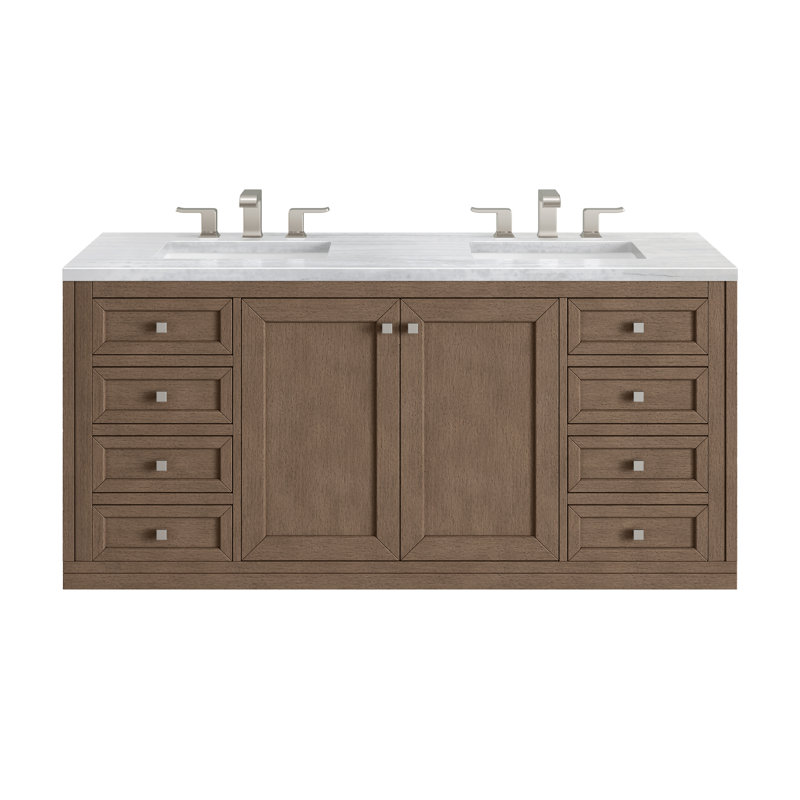 Chicago 60'' W Double Vanity, Charcoal Soapstone, 8" Widespread, Walnut Whisper