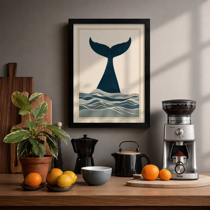 Whale Tail Rising Minimalist - Framed Print, A2 - 59.4 x 42.0 cm, Black