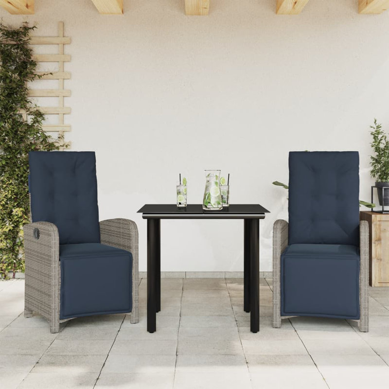 Makiley Patio Dining Set with , Cushions Included, 29.1" H x 31.5" W x 31.5" D, Blue, 2