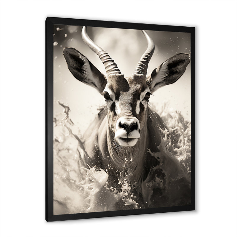 Keao Afrique Antilope gracieux saut - impression, Cadre simple noir, H 20 po x l 12 po x P 1 po
