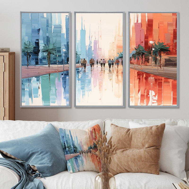 Nassim - Ensemble de salon mural art abstrait paysage, Encadrement argenté, H 28 po x l 36 po x P 1 po