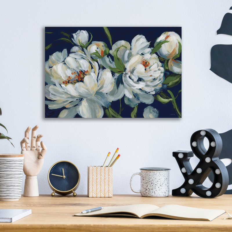 «Peony Season 1 Navy» par Katrina Pete, art mural en verre acrylique, H 12 po x l 16 po x P 0,13 po