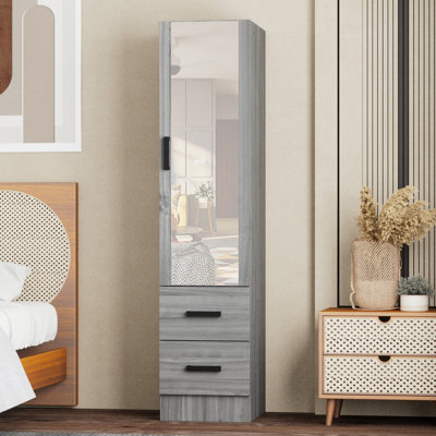 Wardrobe Armoire Closet With 2 Drawers And Mirror On The Door That Can Open From Either The Left Or Right.