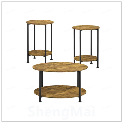 Ensemble de 3 tables basses et tables de bout avec grand rangement, style campagne moderne pour des espaces de vie compacts