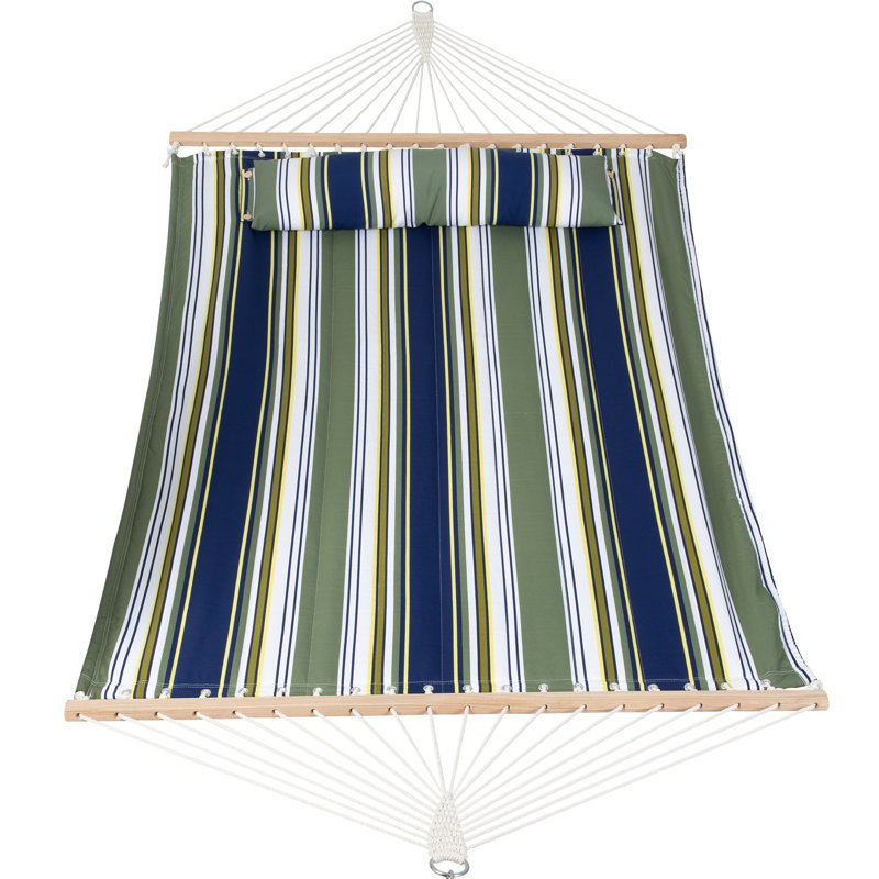 Hamac double classique Volkrad, Bleu marine / rayures vert foncé