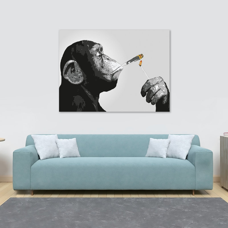 Monkey Chimp Smoking Spliff - Wrapped Canvas Painting Print, 30.5cm H x 40.6cm W x 3.8cm D