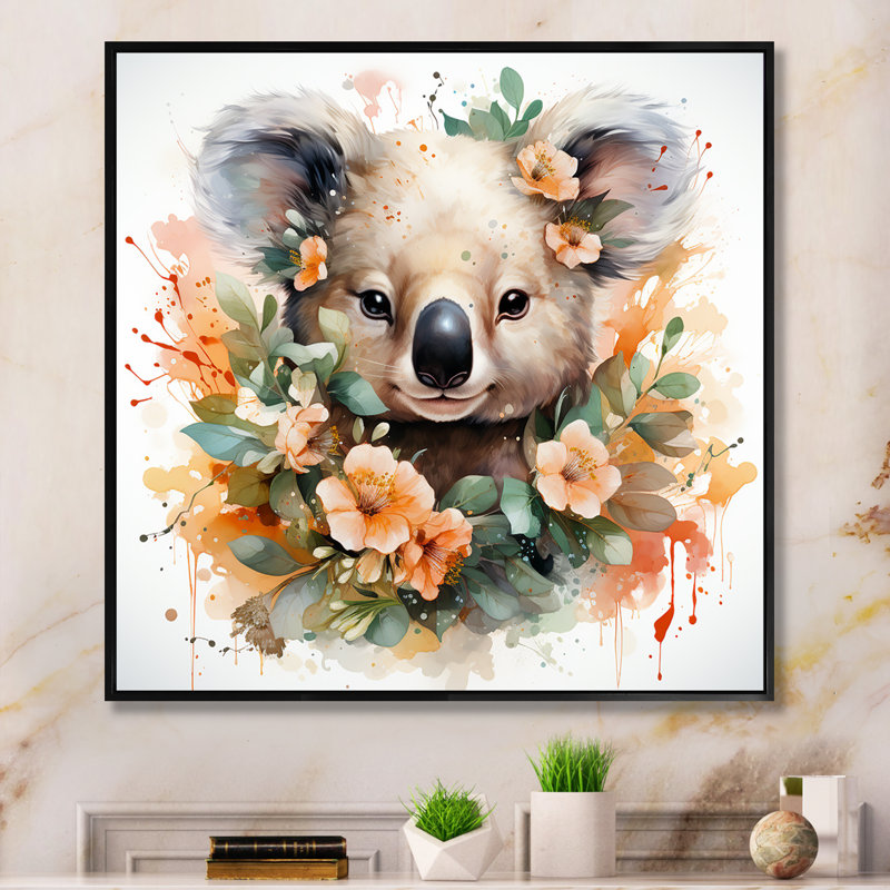Art mural Koala, Cadre flottant noir, H 30 po x l 30 po x P 1,5 po