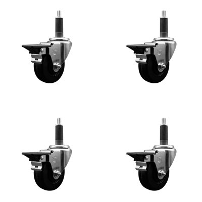 Phenolic Swivel Expanding Stem Caster Set with Brake SCC PLB 3-1/2" x 1"