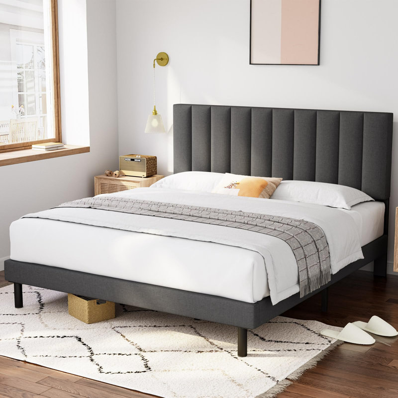 Lit plateforme tapissier Chasetin, Gris foncé