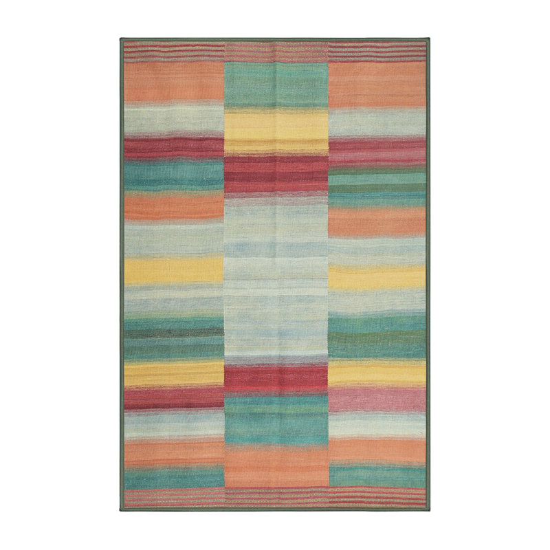 Tapis de zone rouge/vert/orange contemporaine, Rectangle 8 pi x 12 pi
