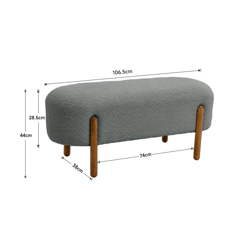 Velvet Upholstered Bench, Grey