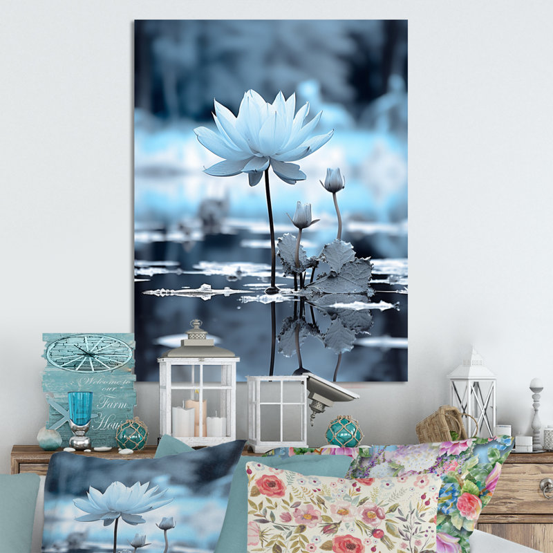 Monochromes bleus et blancs hivers reflets I - décoration murale florale en métal, H 20 po x l 12 po x P 1 po