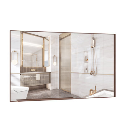 60*36" Oversized Modern Rectangle Bathroom Mirror With Walnut Frame Decorative Large Wall Mirrors For Bathroom Living Room Bedroom Vertical Or Horizontal Wall Mounted Mirror With Aluminum Frame