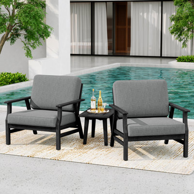 Shweta Solid Wood Outdoor Three Pieces Chair Conversation Seating Group With Cushions And Side Table