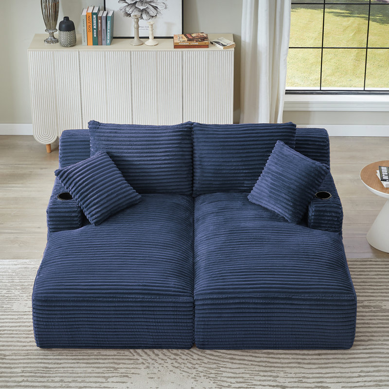 Méridienne double compressible avec porte-gobelets - aucun assemblage requis, causeuse moelleuse moderne pour lire dans la chambre à coucher