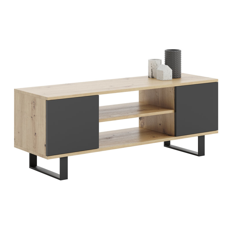 Unfinished TV Stand for TVs up to 55", Oak Wood/Black