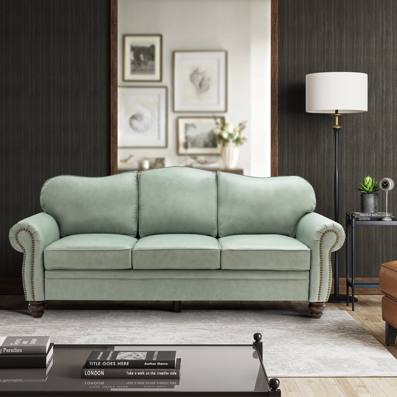 Damore 81'' Wide Genuine Leather Sofa, Sage