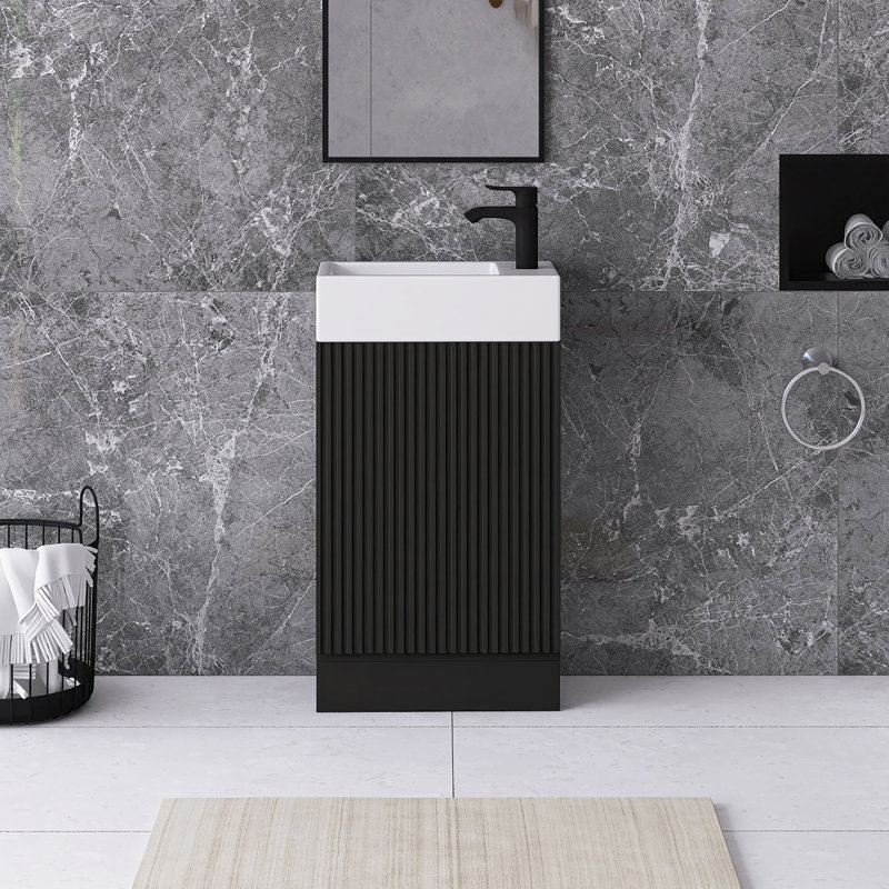 Meuble-lavabo simple 18,6 po avec plateau en céramique, Noir
